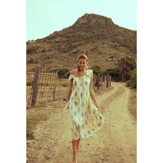 Women's Eva Ruffle Sundress, Gold Blue