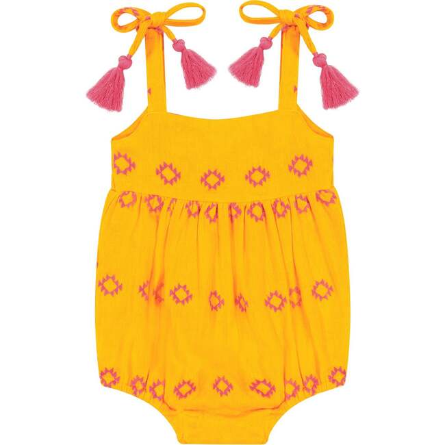 Baby Zoe Shoulder-Tie Embroidered Romper, Marigold - Rompers - 1