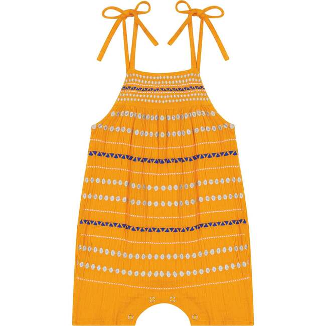 Baby Marley Shoulder-Tie Embroidered Romper, Marigold