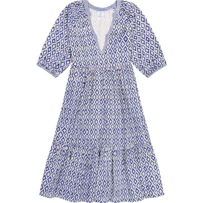 Women's Martine V-Neck Popover Dress, Navy Ikat
