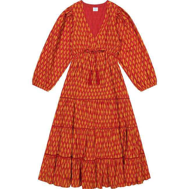 Women's Odette Plunge V-Neck Maxi Dress, Red Gold Ikat