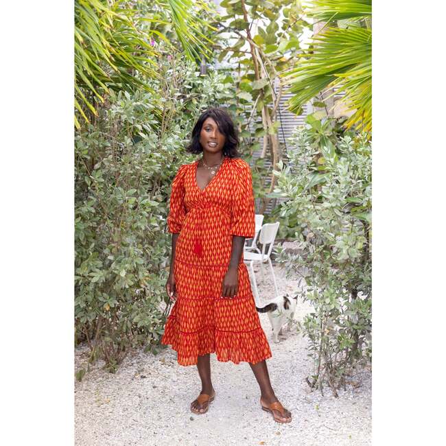 Women's Odette Plunge V-Neck Maxi Dress, Red Gold Ikat