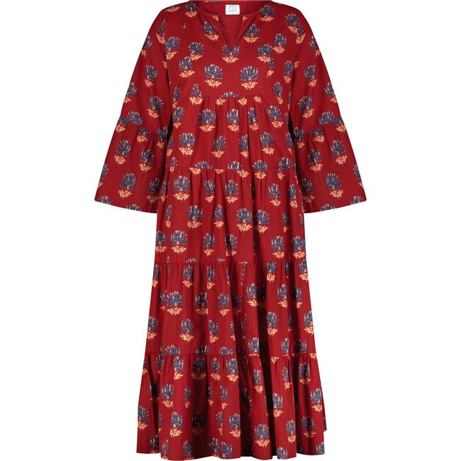 Women's Suri Bell Sleeve Tiered Skirt Maxi Dress, Bordeaux - Dresses - 1
