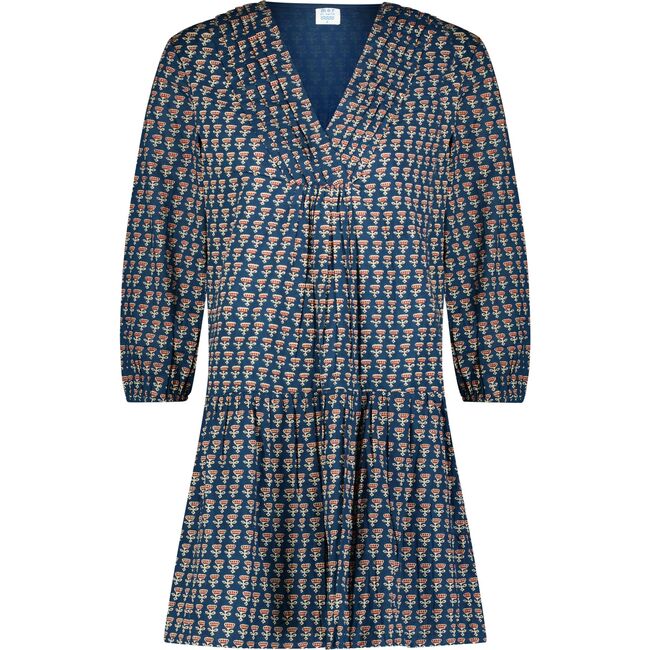 Women's Marina Floral Print Bubble Cuff Sleeve Drop Waist Mini Dress, Blue - Dresses - 1