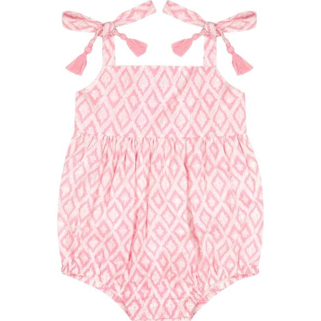 Zoe Ikat Shoulder Tie Print Romper, Pink - Rompers - 1