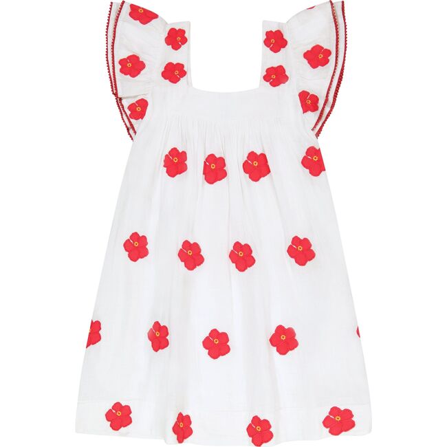 Women's Square Neck Embroidered Short Sleeve Mini Dress, Pink - Dresses - 1