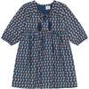 Sara Floral Print Elastic Cuff Long Sleeve Popover Dress, Blue - Dresses - 1 - thumbnail