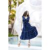 Women's Giselle Ruffle V-Neck Elastic Waist Flutter Sleeve Maxi Dress, Midnight Blue Ikat - Dresses - 2 - thumbnail