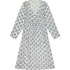 Women's Leaf Block Print V-Neck Fit-N-Flare Long Sleeve Caftan Dress, Navy - Cover-Ups - 1 - thumbnail