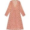 Women's Poppy Block Print V-Neck Fit-N-Flare Long Sleeve Caftan Dress, Pink - Cover-Ups - 1 - thumbnail