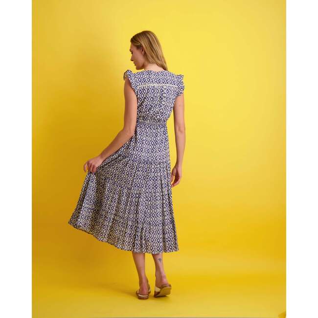 Women's Giselle V-Neck Maxi Dress, Navy Ikat - Dresses - 4