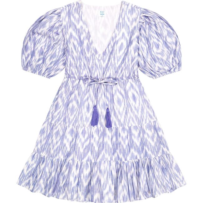 Women's Florence Ikat Baloon Sleeve Tie Waist Mini Tired Dress, Blue - Dresses - 1