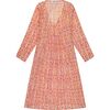 Women's Floral Block Print V-Neck Fit-N-Flare Long Sleeve Caftan Dress, Pink - Cover-Ups - 1 - thumbnail