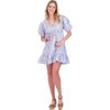 Women's Florence Ikat Baloon Sleeve Tie Waist Mini Tired Dress, Blue - Dresses - 2 - thumbnail