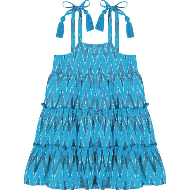 Bella Ikat Shoulder Tie Sundress, Turquoise - Dresses - 1