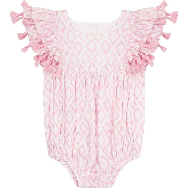 Baby Anna Ikat Tassel Flutter Sleeve Romper, Soft Pink - Rompers - 1