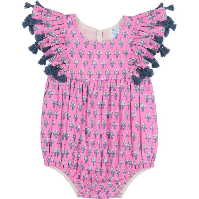 Baby Anna Booti Print Tassel Flutter Sleeve Romper, Fuschia - Rompers - 1