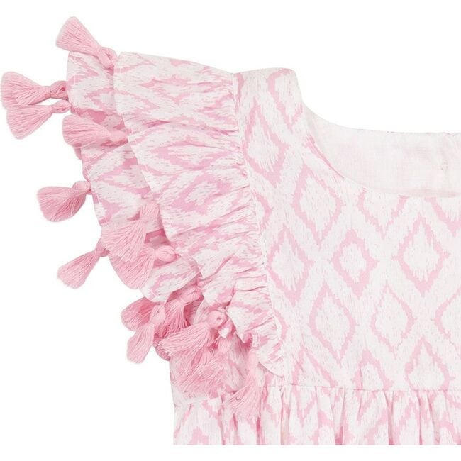 Baby Anna Ikat Tassel Flutter Sleeve Romper, Soft Pink - Rompers - 2