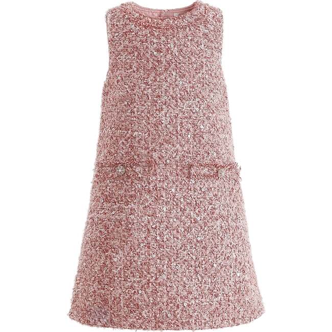 Tweed Sequin Shift Dress, Pink