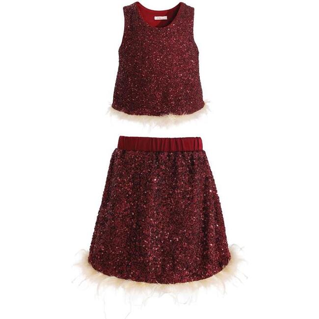 Sequin Feather-Trim Set, Red
