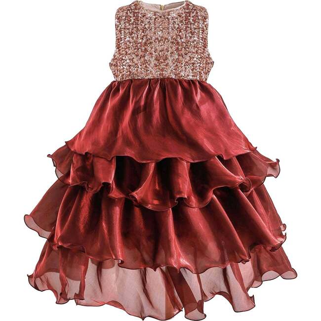 Tiered Satin Party Dress, Red