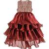 Tiered Satin Party Dress, Red - Dresses - 1 - thumbnail