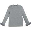 Top with Satin Ruffle Cuffs, Grey - Sweaters - 1 - thumbnail
