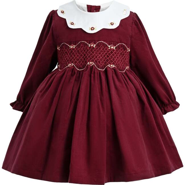 Smocked Holiday Dress, Burgundy
