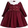 Smocked Holiday Dress, Burgundy - Dresses - 1 - thumbnail