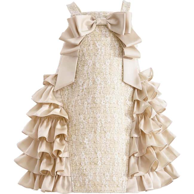 Ruffle Cascade Bow Dress, Cream