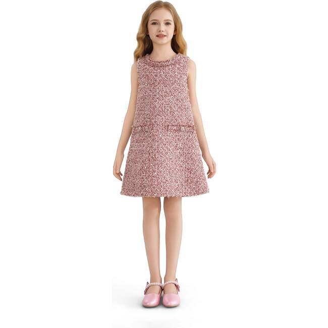 Tweed Sequin Shift Dress, Pink
