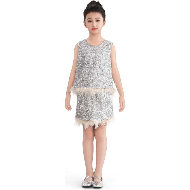 Sequin Feather-Trim Set, Silver