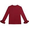 Top with Satin Ruffle Cuffs, Red - Sweaters - 1 - thumbnail