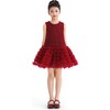 Tweed & Tulle Ruffle Dress, Red - Dresses - 2