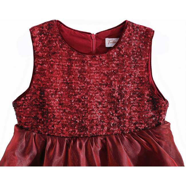 Sequin & Tiered Organza Dress, Red