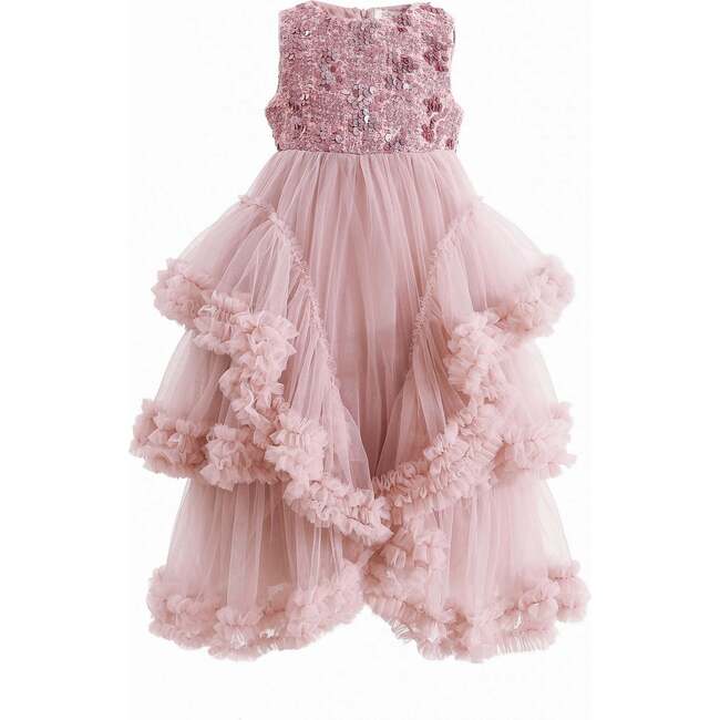 Sequin & Cascading Tulle Gown, Pink