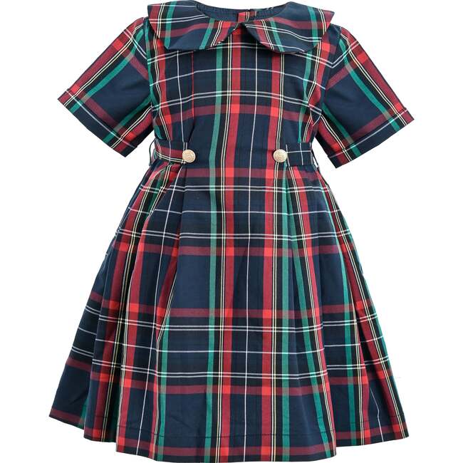 Plaid Button-Waist Dress, Red