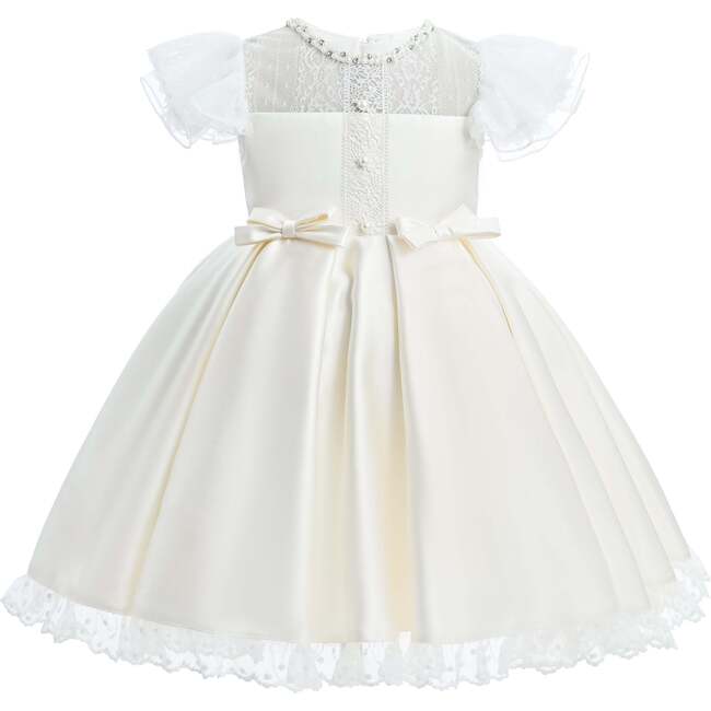 Lace-Trim Puff Sleeve Dress, Ivory