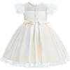 Lace-Trim Puff Sleeve Dress, Ivory - Dresses - 1 - thumbnail
