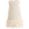 Sequin Feather-Hem Dress, Cream - Dresses - 1 - thumbnail