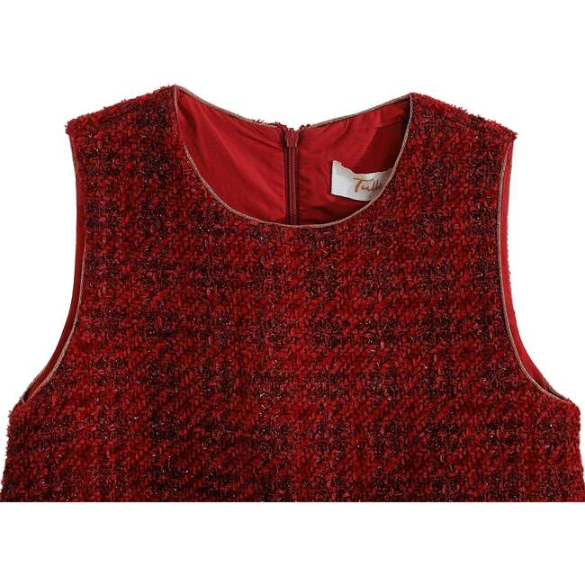 Tweed & Tulle Ruffle Dress, Red - Dresses - 3
