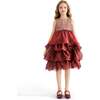 Tiered Satin Party Dress, Red - Dresses - 2