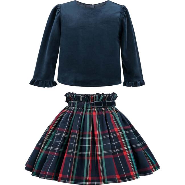 Plaid Two-Piece Bow Skirt Set, Navy