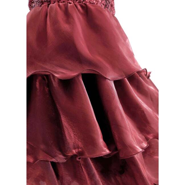 Sequin & Tiered Organza Dress, Red - Dresses - 3