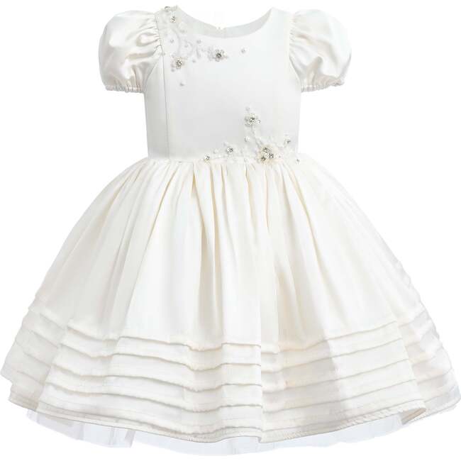 Embroidered Pleated Dress, Ivory