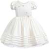 Embroidered Pleated Dress, Ivory - Dresses - 1 - thumbnail