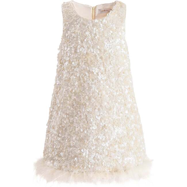 Sequin Feather Dress, Ivory