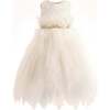 Feathered Tulle Party Dress, White - Dresses - 1 - thumbnail