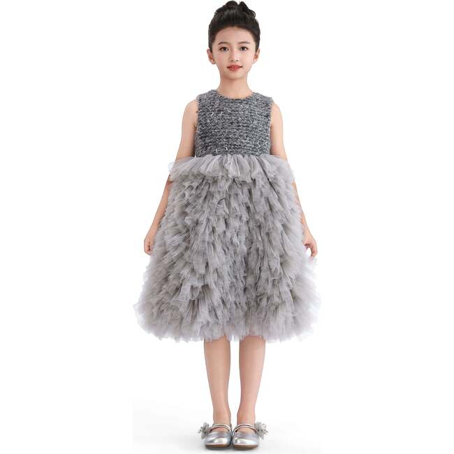 Textured Bodice Tulle Gown, Grey