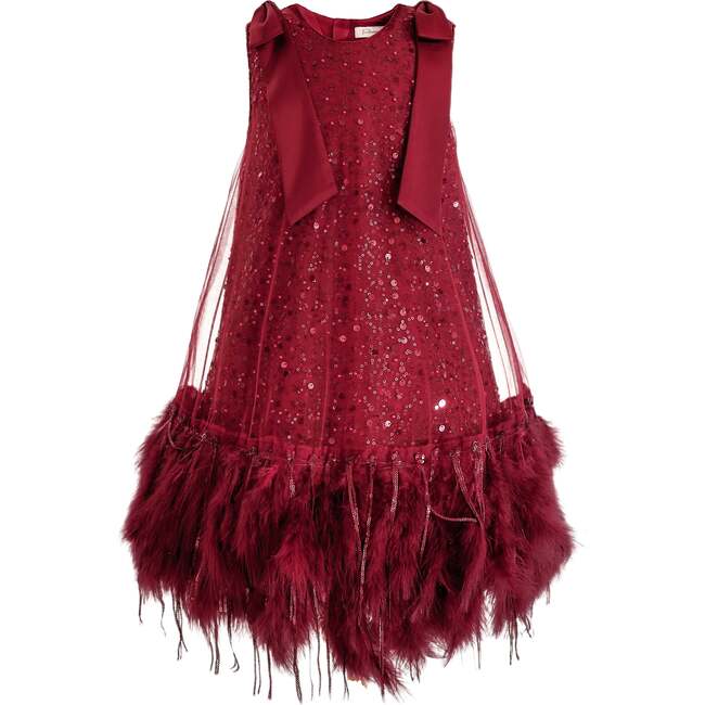 Sequin Feather Dress, Red